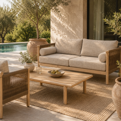 Dutchbone Oasis loungeset bank + tafel - beige