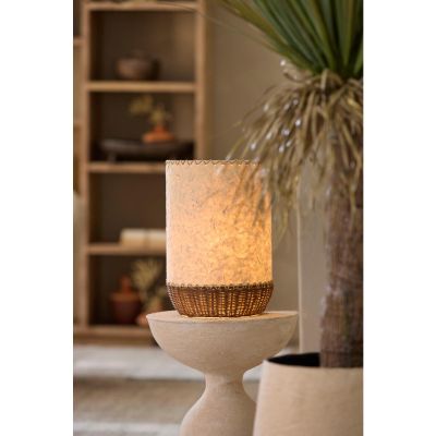Light & Living Tio tafellamp Ø24x36 cm - papier beige/rotan donkerbruin