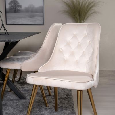 Svea Zelano eetkamerstoel - gouden poot - velvet - beige