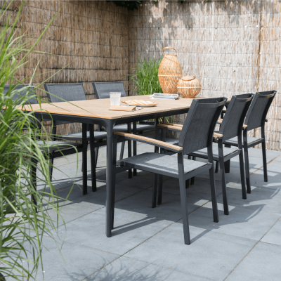 Arezzo terrastafel 200 cm & 6x terrasstoel textileen