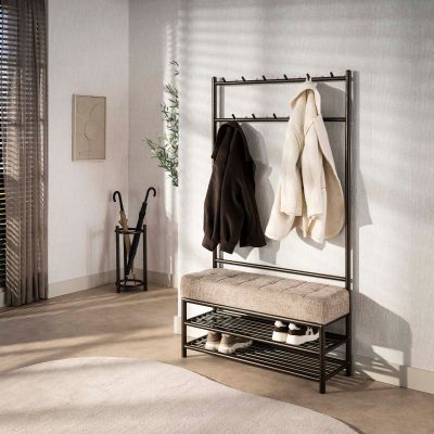 Fraaai Odell garderobe bank 6+5 haken - bruin