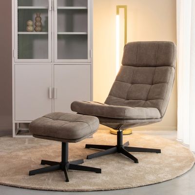 Label51 Alvar fauteuil micro suede + hocker - taupe