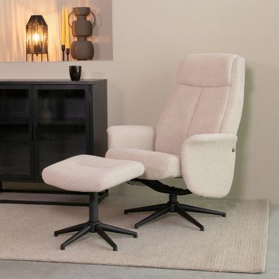 Label51 Bergen draaibare fauteuil bouclé - naturel + hocker