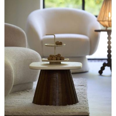 Light & Living Okato bijzettafel 45x45x35 cm - crème+hout bruin