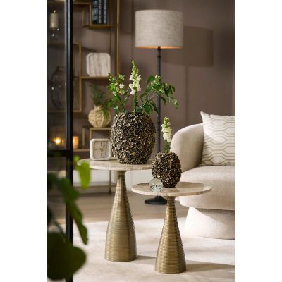 Light & Living Bahia bijzettafel Ø45x47 cm - zand travertine/antiek brons
