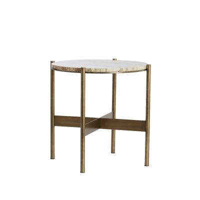 Light & Living Macapa bijzettafel Ø47x45 cm - antiek brons/crème travertine
