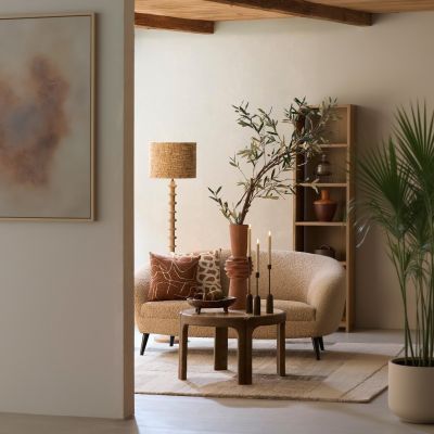 Light & Living Ali salontafel Ø75x40 cm hout - grijs-donkerbruin/travertine zand
