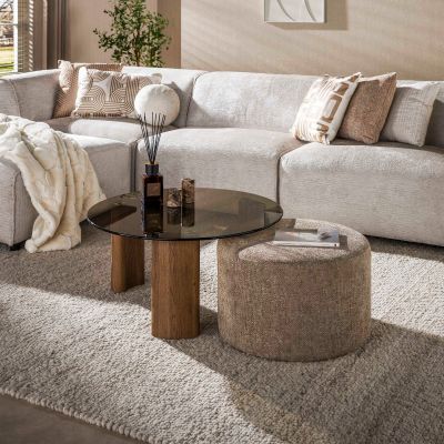 Fraaai Caruso salontafel met poef set van 2 - brons glas