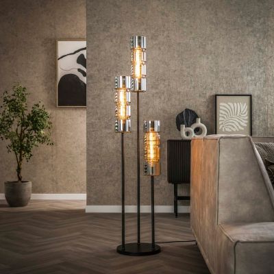 Fraaai Vali vloerlamp 3L getrapt cylinder glas - artic zwart