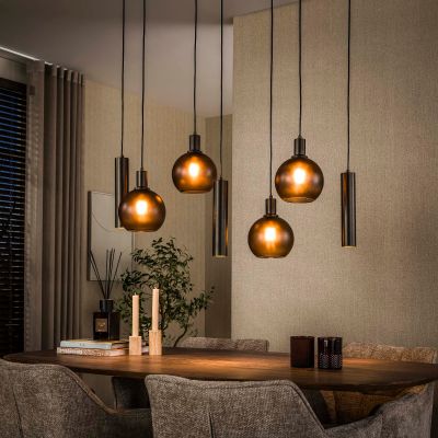Fraaai Bruno hanglamp 4+3-lichts - bruin melkglas
