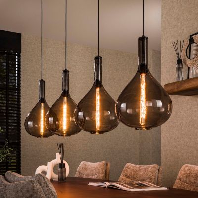 Fraaai Chiara hanglamp 4L druppel smoke glas - artic zwart - OUTLET B