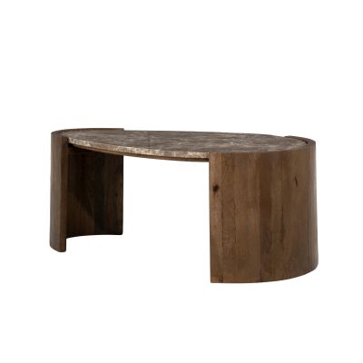 Eleonora Salontafel Niklas groot - mangohout/licht Emperador marmer
