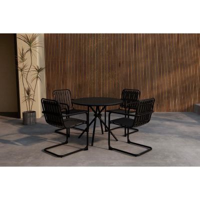 Svea Kristin ronde tuintafel + 4 tuinstolene - zwart/zwart