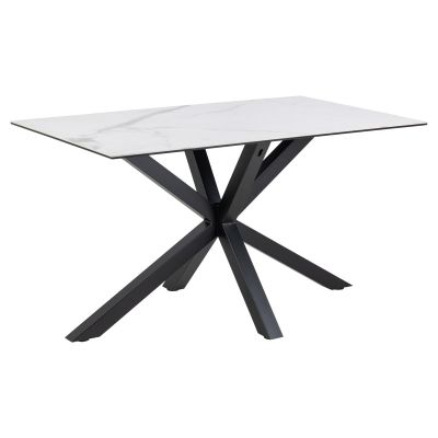 Nøra Donovan rechthoekige eettafel 220x90x75.5 cm | zwart metaal onderstel | keramiek marmer - wit