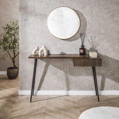 Fraaai Marino sidetable - 120 cm - acaciahout - bruin - brons onderstel
