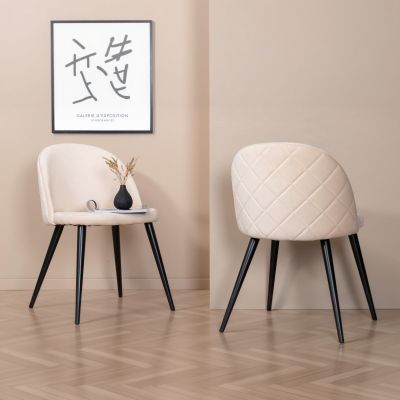 Svea Zako eetkamerstoel - ruitpatroon - velvet - beige