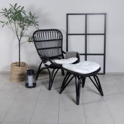 Svea Yaral loungestoel met voetenbank - zwart - rattan