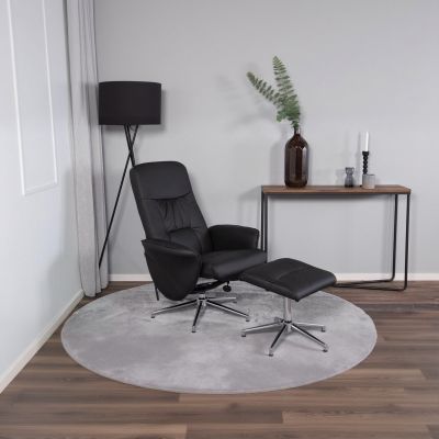 Svea Veko verstelbare fauteuill met voetenbank - lederlook - zwart
