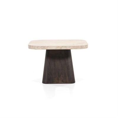 Eleonora Vierkante bijzettafel Travis - 60x60 cm - Mango hout & travertin