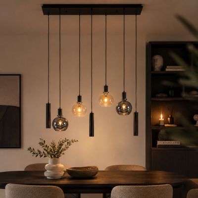 Fraaai Bruno hanglamp tricolore 4+3-lichts - artic zwart
