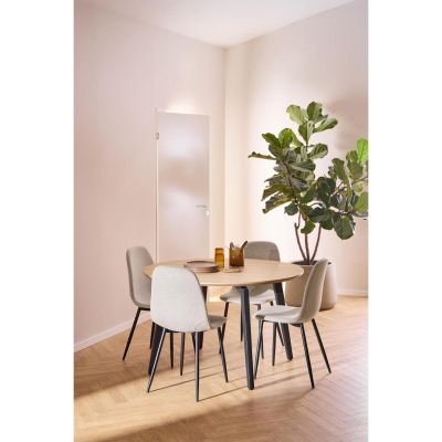 Nøra Laurens ronde eettafel Ø120x75 cm + 4 eetkamerstoelen stof Nesia - naturel/beige