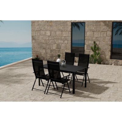 Svea Valarie rechthoekige tuintafel - zwart + 4x Crystal tuinstoelen - zwart