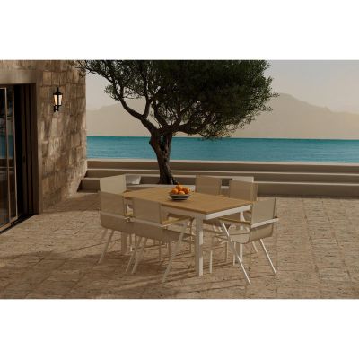 Svea Josef rechthoekige tuintafel - naturel + 6x Robbie tuinstoelen - beige