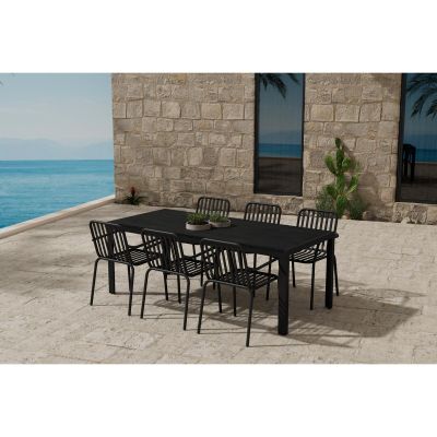 Svea Clara rechthoekige tuintafel - zwart + 6x Ina tuinstoelen - zwart