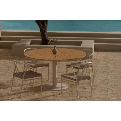 Svea Amanda ronde eettafel - beige + 4x Nick eetkamerstoelen - beige