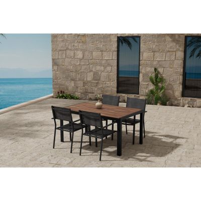 Svea Reginald rechthoekige tuintafel - zwart + 4x Jami tuinstoelen - zwart