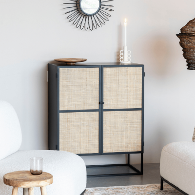 Guuji kast laag 2-deurs MDF/rattan van het woonmerk Puur