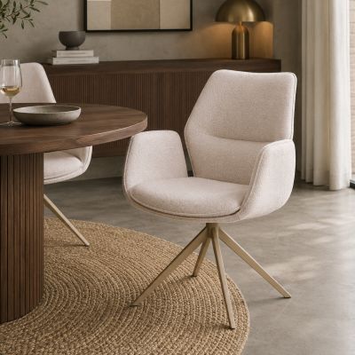 Label51 Mellow eetkamerstoel bouclé naturel - taupe onderstel