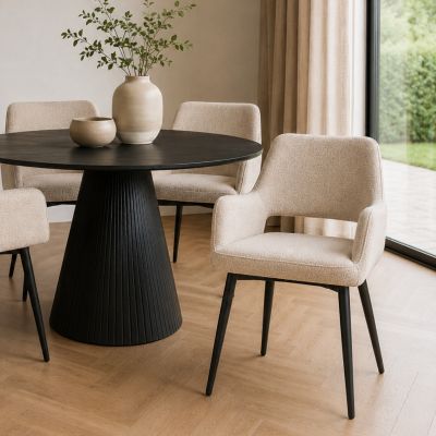 DS4U Lenon eetkamerstoel – armstoel met luxe boucle stof en trendy design