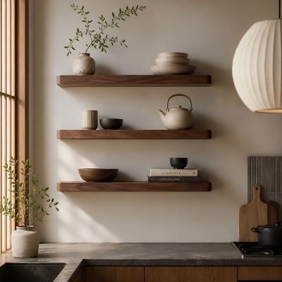 Fraaai Marino wandplank 60 cm - set van 3 - massief acacia bruin