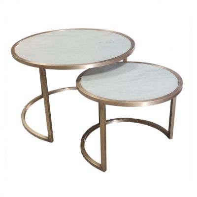Livingfurn Jamie salontafel marmer wit/goud - set van twee
