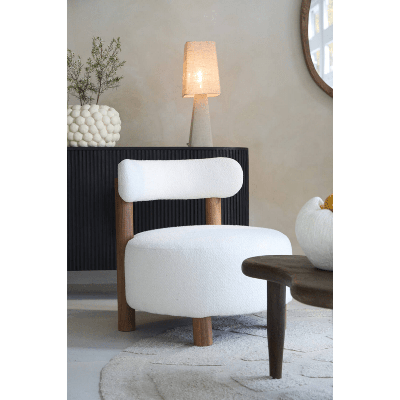 Light & Living Ferentino fauteuil - acacia hout/bouclé crème