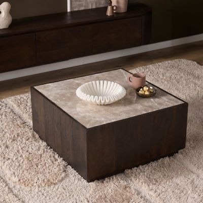 Starfurn Salontafel Moos 80 cm - donkerbruin/marmer