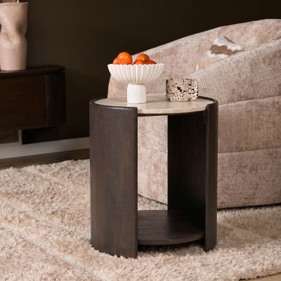 Starfurn Bijzettafel Rune Botticino marmer ø45 cm - bruin/beige