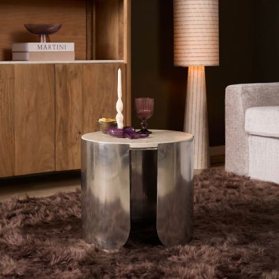 Starfurn Salontafel Zeli Botticino marmer ø45 cm - chroom/beige