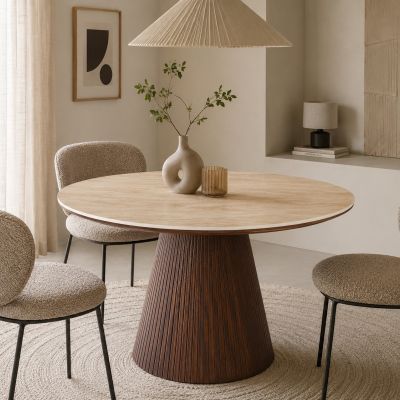 Toki eettafel rond met keramiek blad ø120 cm - walnoot
