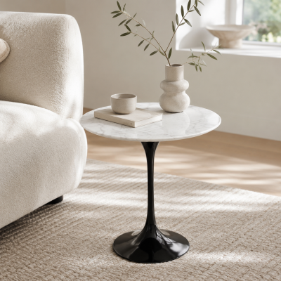DS4U Tulp bijzettafel marmer 50 cm zwart/wit