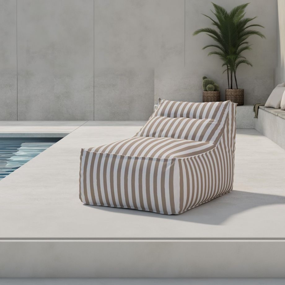 Svea Liam loungepoef - wit/beige gestreept