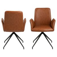 Nøra Waylor draaibare armstoel | zwart metaal onderstel | PU retro - cognac