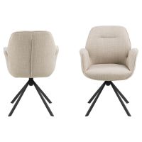 Luma draaibare armstoel | zwart metaal onderstel | stof Basel - beige