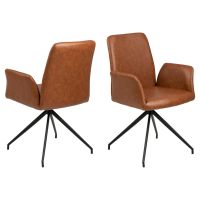 Nøra Waylor draaibare armstoel | zwart metaal onderstel | PU retro - cognac