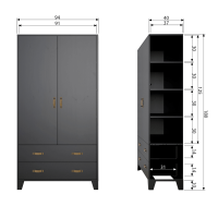 Dian garderobekast grenen diep zwart 180 cm van het woonmerk Woood