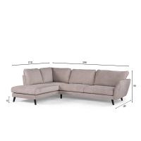 Vurna Collin 3-zits hoekbank rechts stof - beige/poot zwart