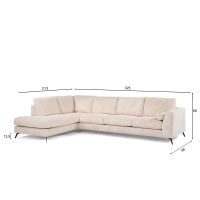 Amber 3-zits hoekbank rechts ribstof - beige/poot zwart