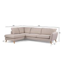 Kenya 3-zits hoekbank rechts stof - beige/poot eiken