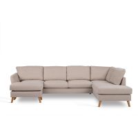 Darcy 3-zits U-bank rechts stof - beige/poot eiken